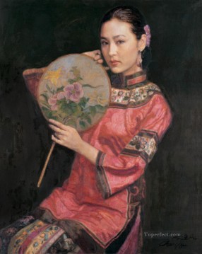 Belleza con abanico chino Chen Yifei chica Pinturas al óleo